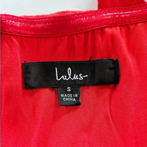 Lulu's Tier-ly Delightful Linen Blend Red Tie-Strap Tiered Bustier Mini Dress S - Picture 10 of 12